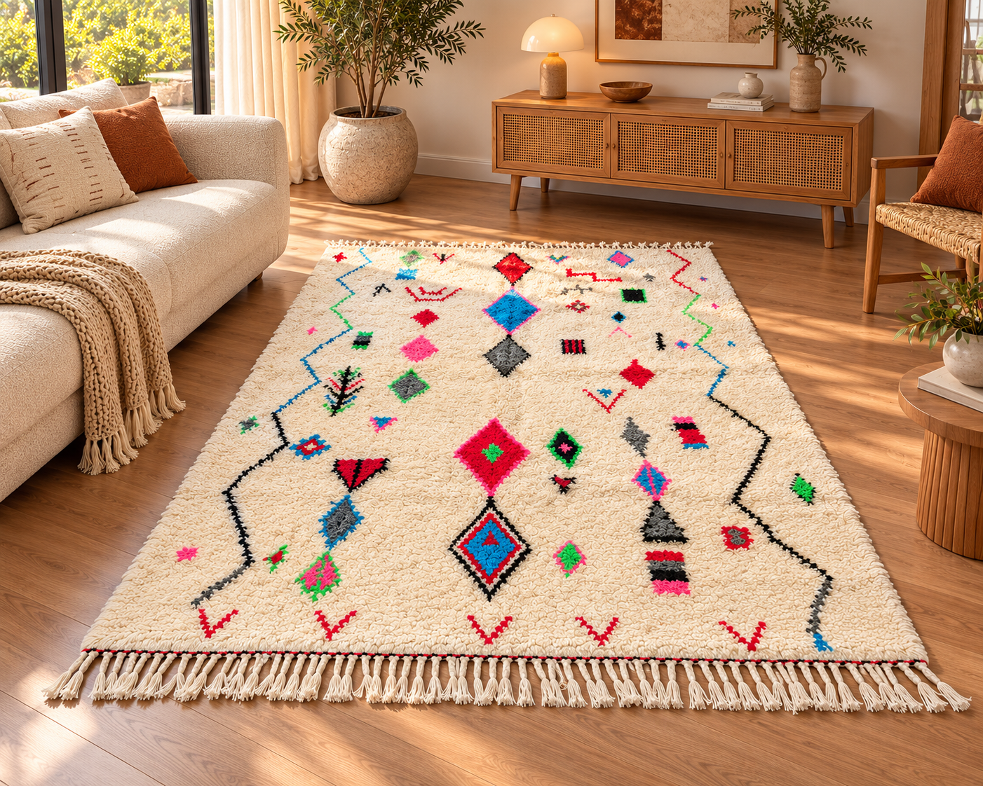 Diyara Artisanat Tapis Berbère écru à motifs géométriques multicolore - AZIL 3
