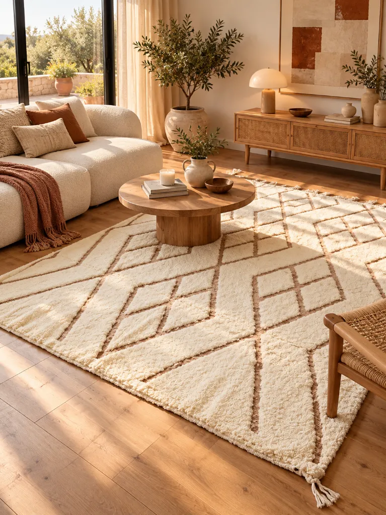 Diyara Artisanat Tapis Écru à Losange - BENI OUARAIN.webp