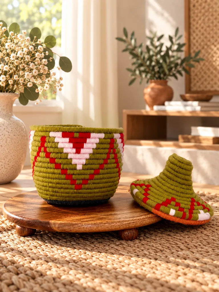 Diyara Artisanat Boites Berbères Vert, rose pale et rouge 4.webp