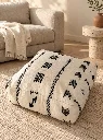 Diyara Artisanat Pouf en Laine et Coton Écru à Motifs Noirs 1.webp