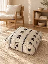 Diyara Artisanat Pouf en Laine et Coton Écru à Motifs Noirs 3.webp
