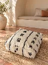 Diyara Artisanat Pouf en Laine et Coton Écru à Motifs Noirs 4.webp