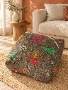 Diyara Artisanat Pouf en Laine et Coton Brun à Motifs Berbères Colorés 1.webp