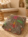 Diyara Artisanat Pouf en Laine et Coton Brun à Motifs Berbères Colorés 4.webp