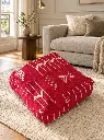 Diyara Artisanat Pouf en laine et coton rouge à motifs écrus 1.webp