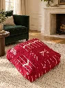 Diyara Artisanat Pouf en laine et coton rouge à motifs écrus 4.webp