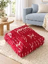 Diyara Artisanat Pouf en laine et coton rouge à motifs écrus 3.webp