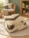 Diyara Artisanat Pouf en Laine sur Laine Écru et Taupe 4.webp