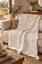 Diyara Artisanat Plaid berbère écru à franges, pompons et sequins 4.webp