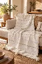Diyara Artisanat Plaid berbère écru à franges, pompons et sequins 2.webp