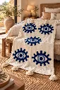 Diyara Artisanat Plaid écru à motifs œil bleu et pompons 2.webp