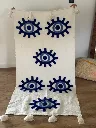 Diyara Artisanat Plaid écru à motifs œil bleu et pompons 3.webp