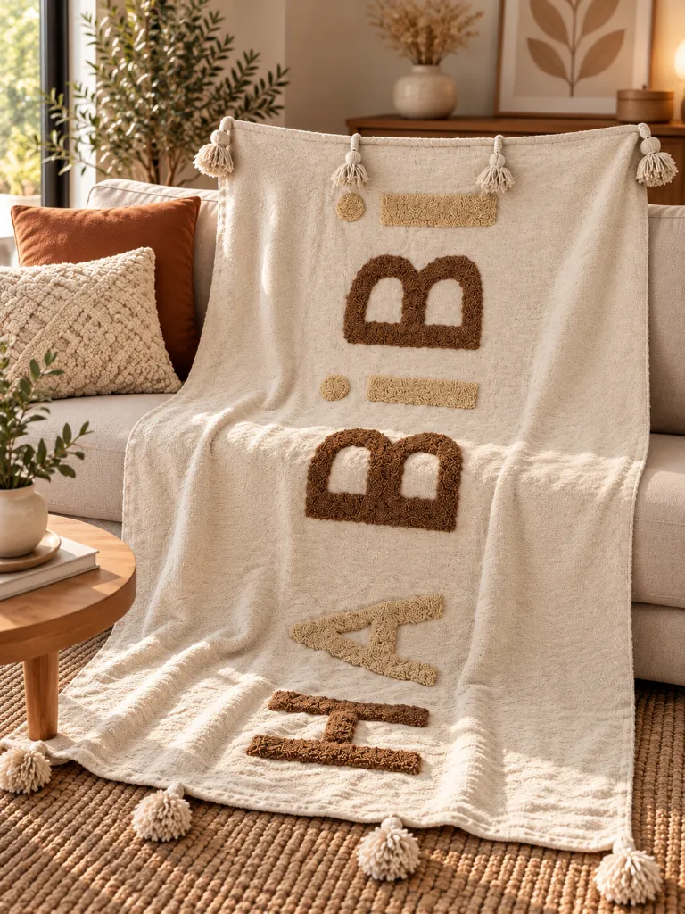 Diyara Artisanat Plaid beige HABIBI à motifs en relief 1.webp