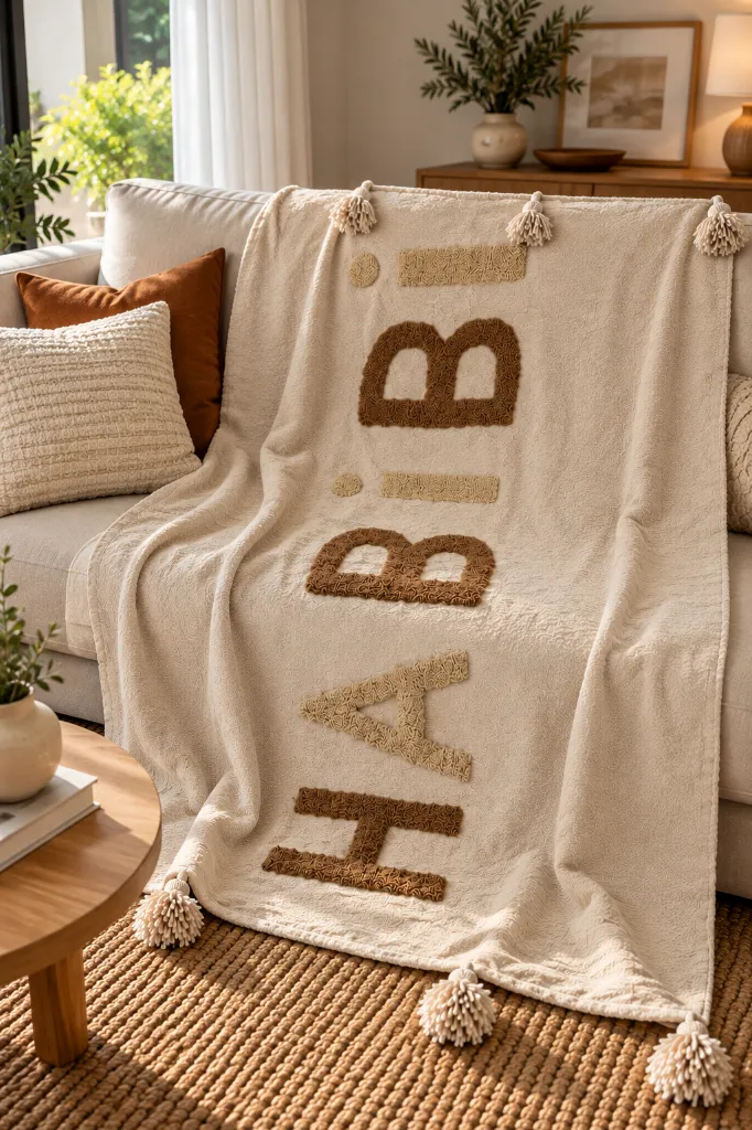 Diyara Artisanat Plaid beige HABIBI à motifs en relief 3.webp