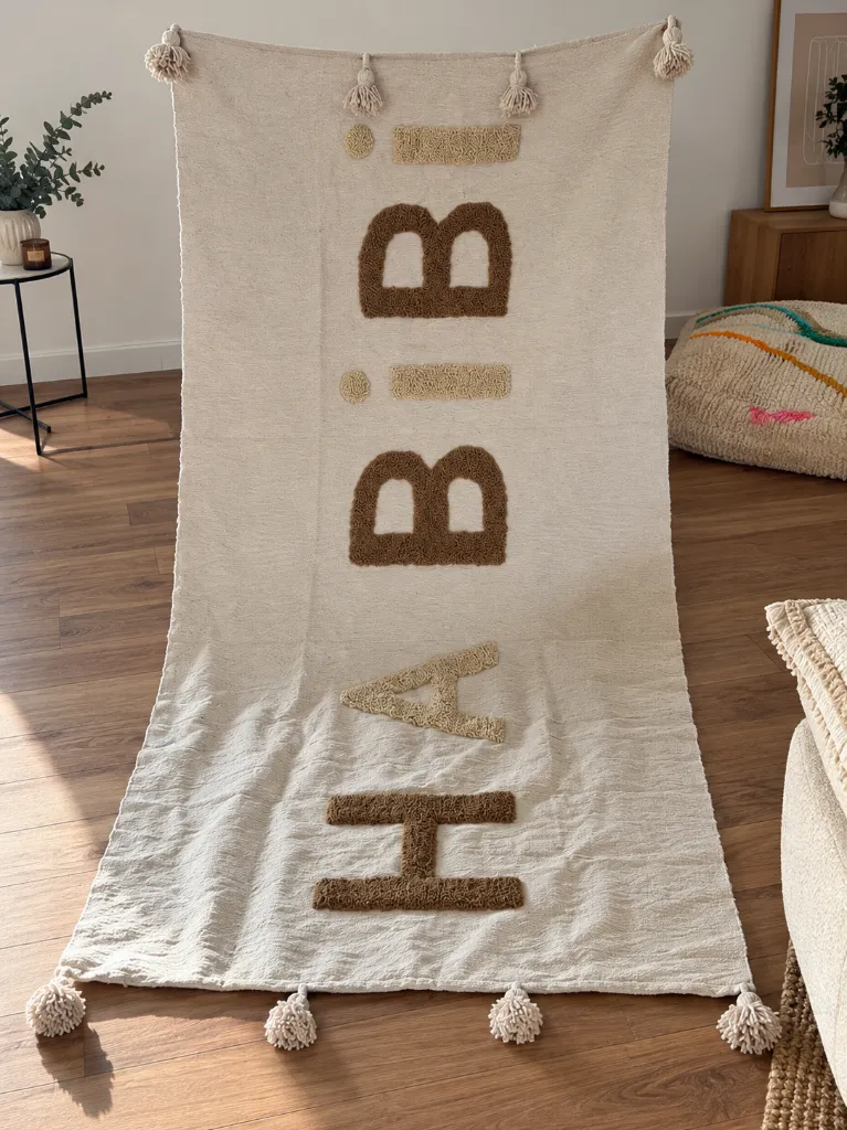Diyara Artisanat Plaid beige HABIBI à motifs en relief 2.webp