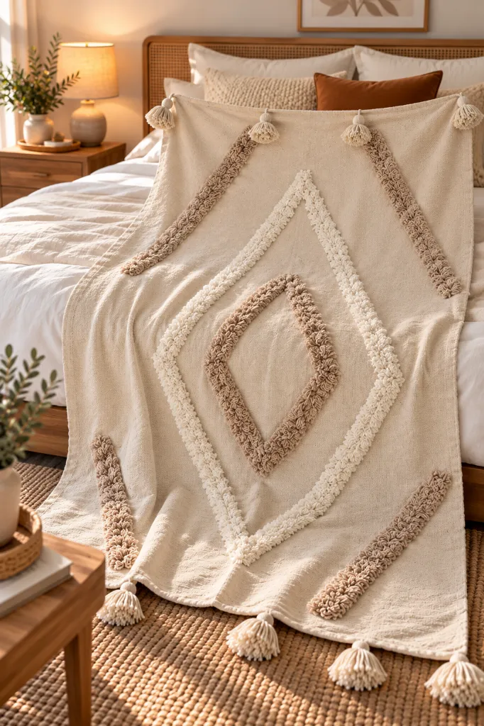 Diyara Artisanat Plaid écru à motifs géométriques en relief 1.webp