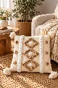 Diyara Artisanat Housse de coussin en coton écru à motifs berbères en relief 1.webp