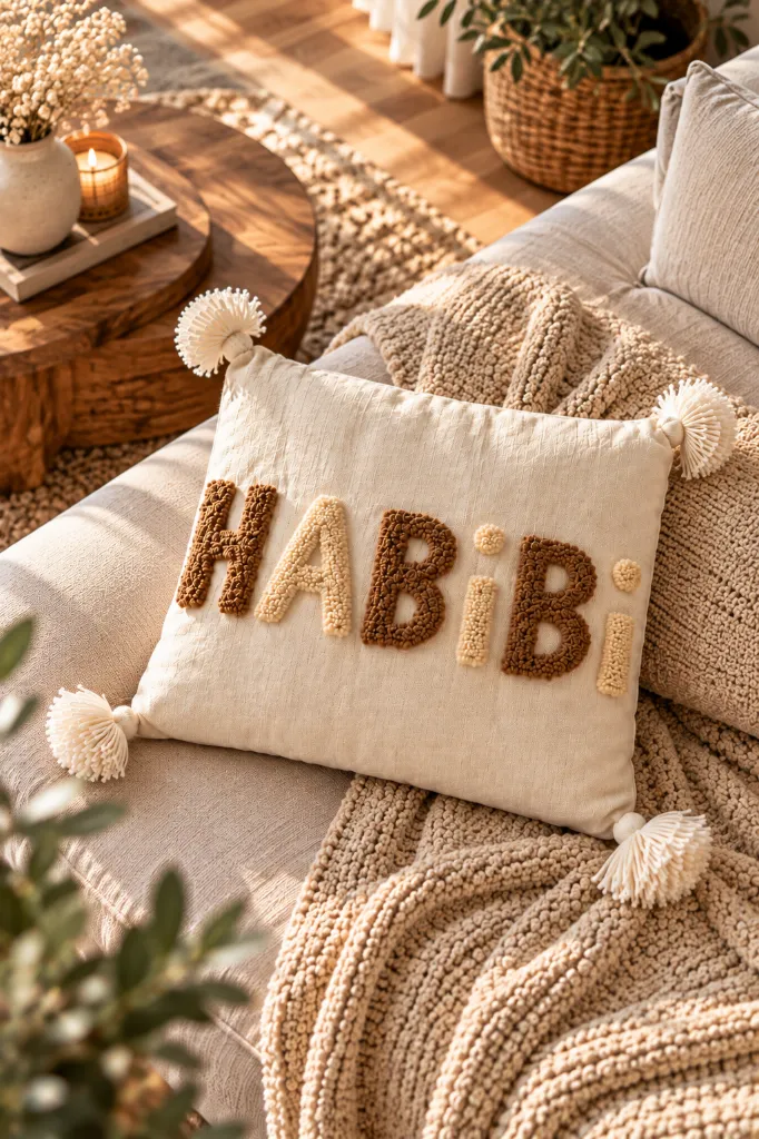 Diyara Artisanat Housse de coussin HABIBI en coton écru 3.webp