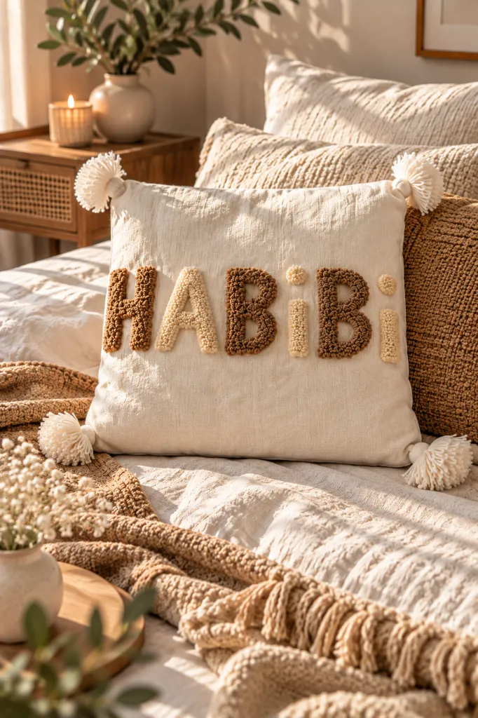 Diyara Artisanat Housse de coussin HABIBI en coton écru 2.webp