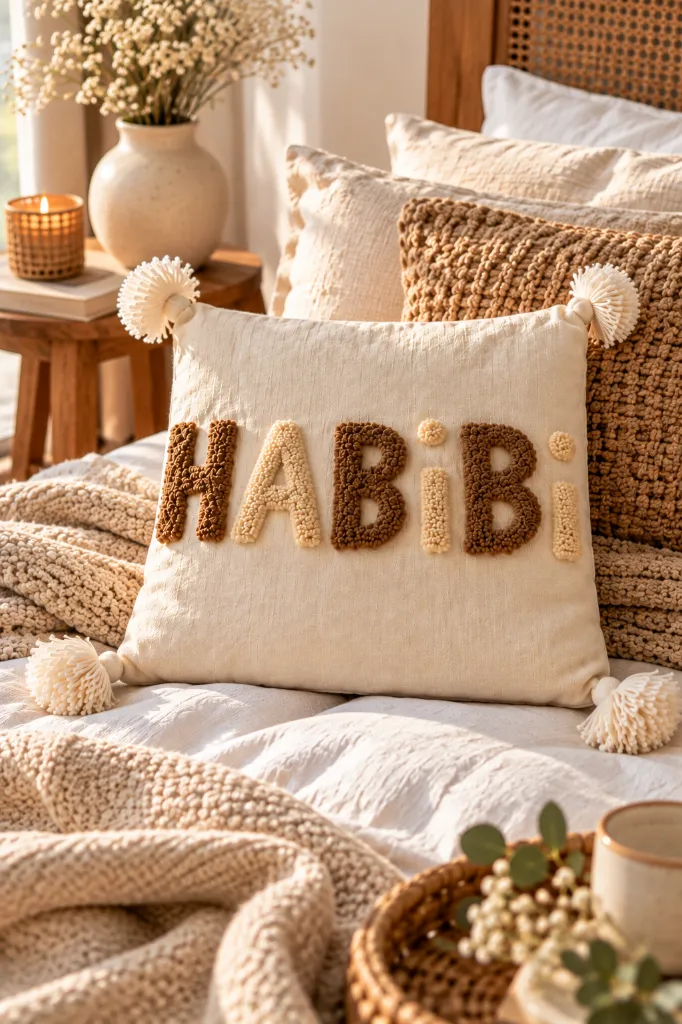 Diyara Artisanat Housse de coussin HABIBI en coton écru 4.webp