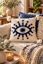 Diyara Artisanat Housse de coussin Œil bleu en coton écru 4.webp