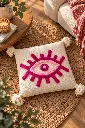 Diyara Artisanat Housse de coussin Œil rose en coton écru 3.webp