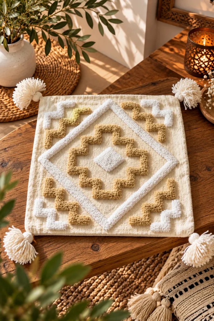 Diyara Artisanat Housse de coussin berbère écrue à motifs tuftés 1.webp