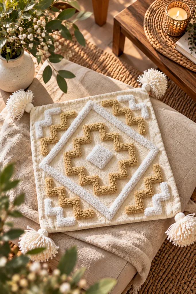 Diyara Artisanat Housse de coussin berbère écrue à motifs tuftés 4.webp
