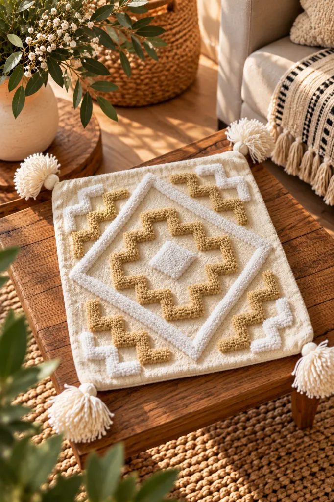 Diyara Artisanat Housse de coussin berbère écrue à motifs tuftés 2.webp