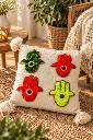 Diyara Artisanat Housse de coussin écrue à mains de Fatma vert olive et colorées 3.webp