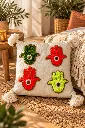 Diyara Artisanat Housse de coussin écrue à mains de Fatma vert olive et colorées 1.webp