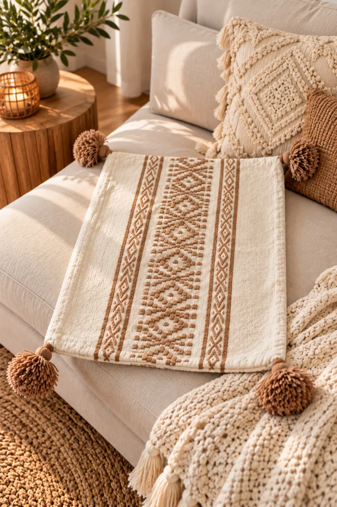 Diyara Artisanat Housse de coussin écrue à motifs berbères beige 4.webp