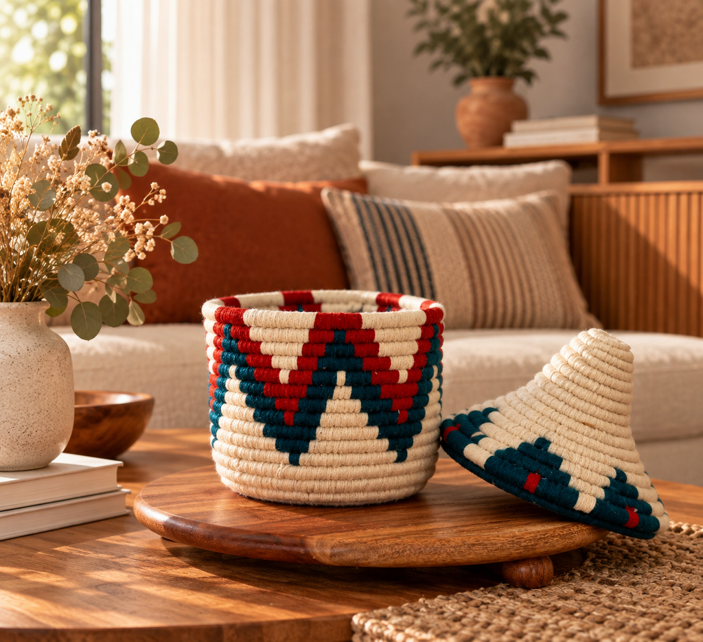 Diyara Artisanat Boite Berbère Beige, bleu et rouge 1.png
