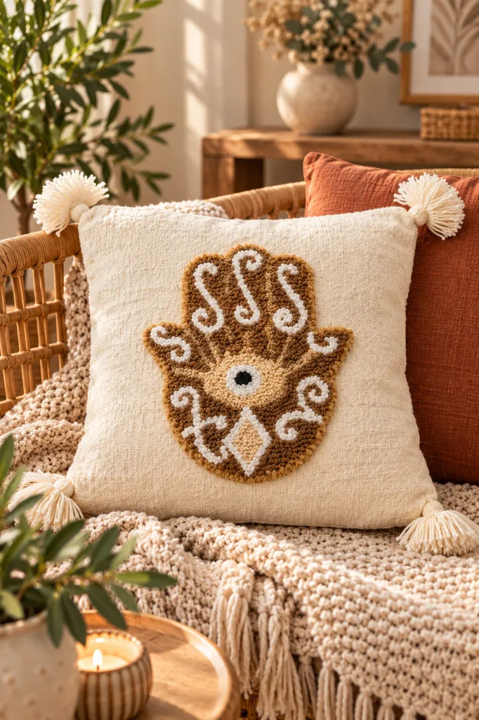 Diyara Artisanat Housse de coussin Main de Fatma tuftée beige 4.webp