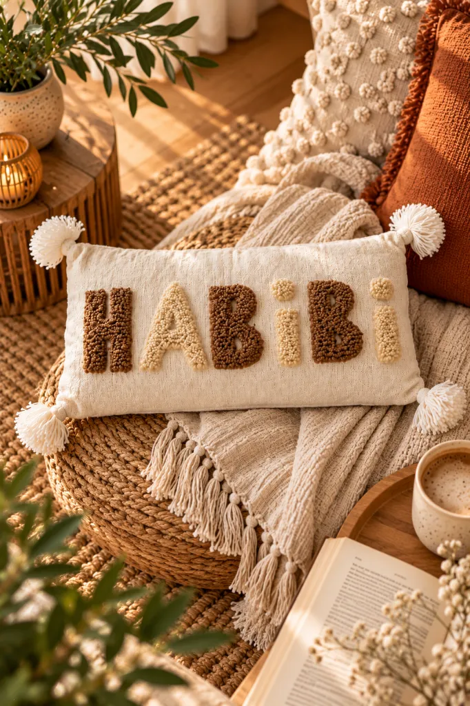 Diyara Artisanat Housse de coussin HABIBI tuftée beige 3.webp