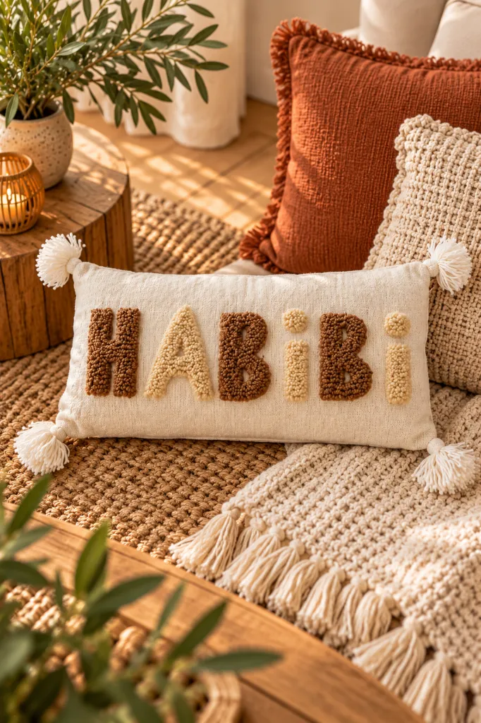 Diyara Artisanat Housse de coussin HABIBI tuftée beige 1.webp