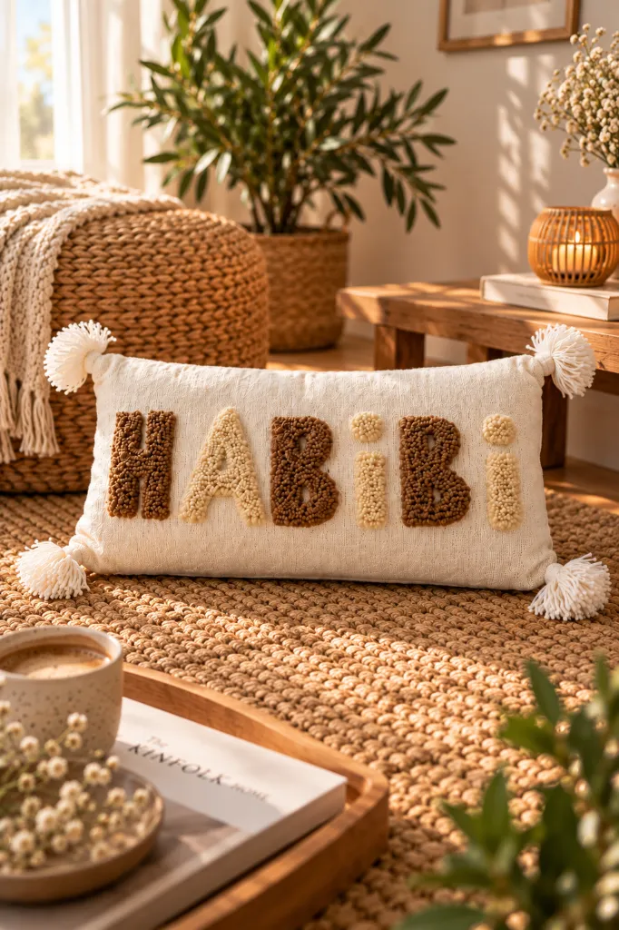 Diyara Artisanat Housse de coussin HABIBI tuftée beige 4.webp