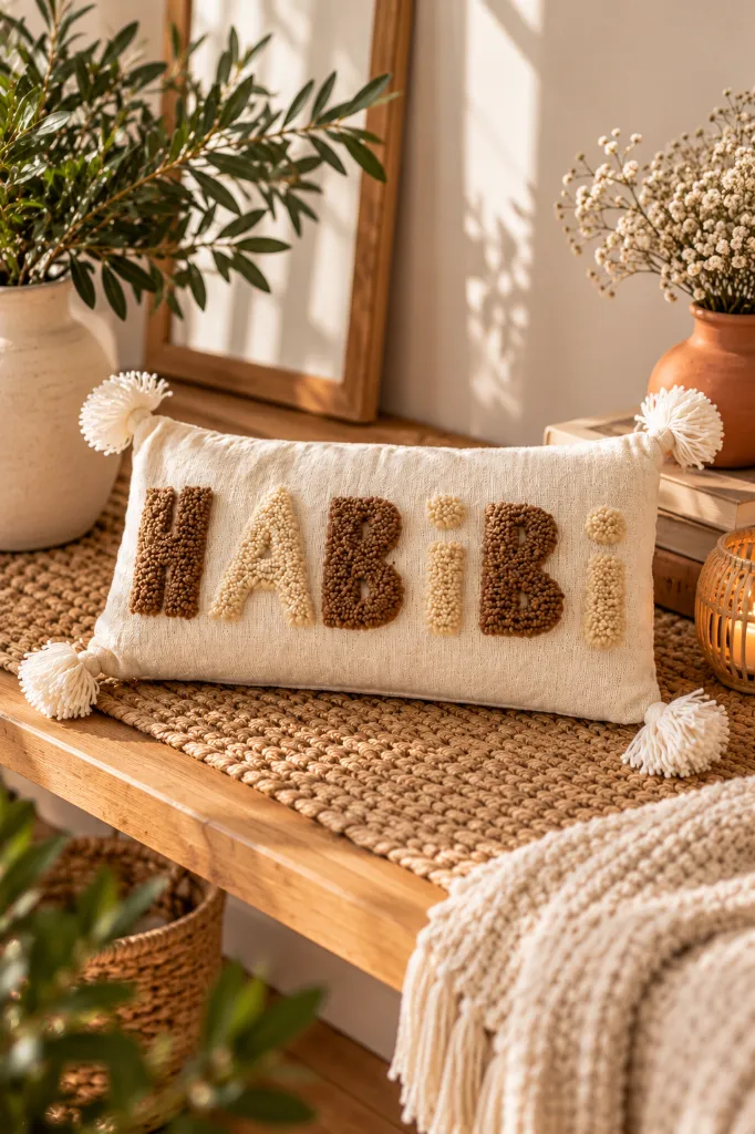Diyara Artisanat Housse de coussin HABIBI tuftée beige 2.webp
