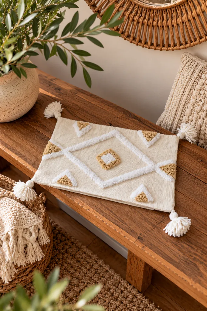 Diyara Artisanat Housse de coussin berbère tuftée beige et blanc - Modèle 1 - 4.webp