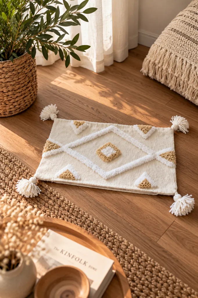 Diyara Artisanat Housse de coussin berbère tuftée beige et blanc - Modèle 1 - 3.webp
