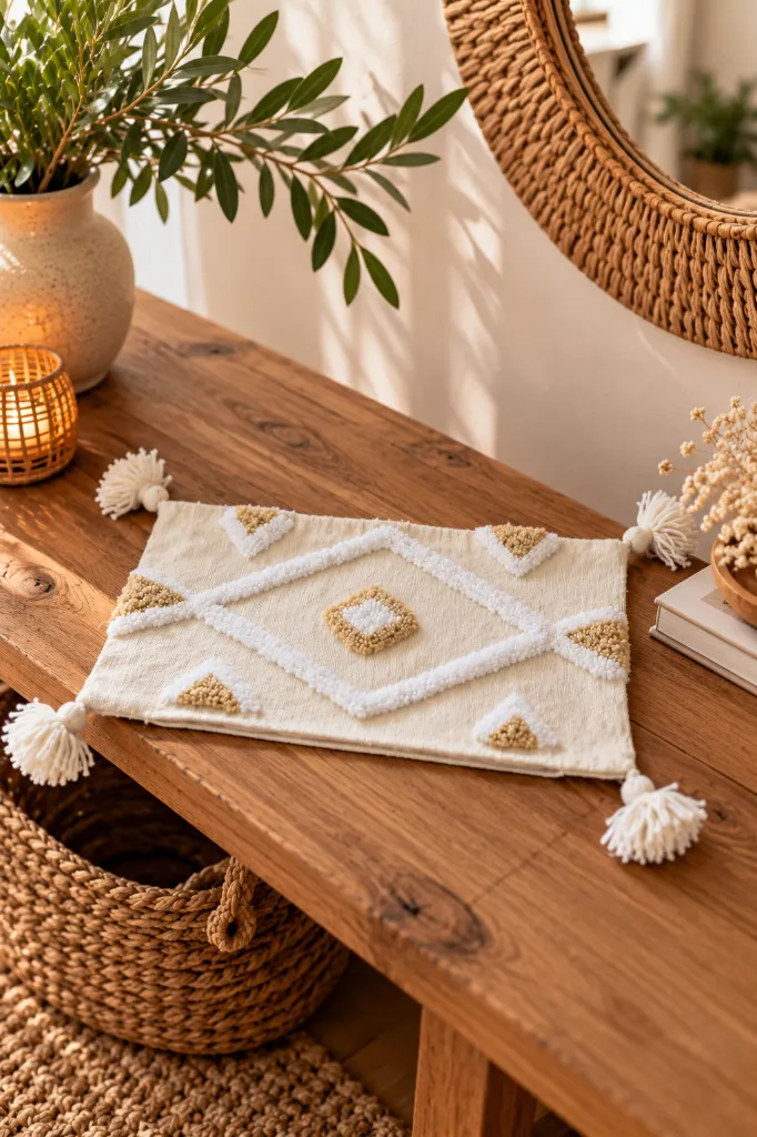 Diyara Artisanat Housse de coussin berbère tuftée beige et blanc - Modèle 1 - 2.webp