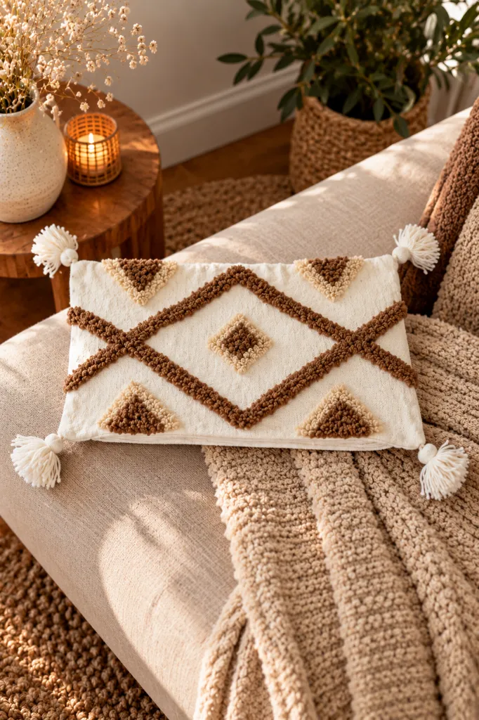 Diyara Artisanat Housse de coussin berbère tuftée marron et beige 2.webp