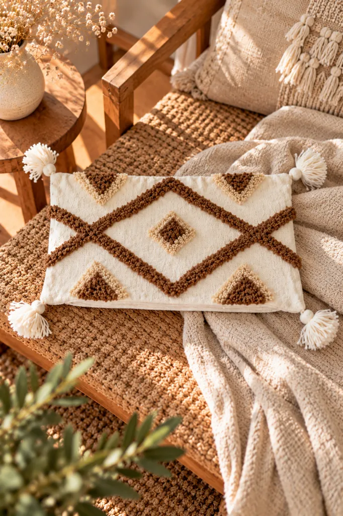 Diyara Artisanat Housse de coussin berbère tuftée marron et beige 3.webp
