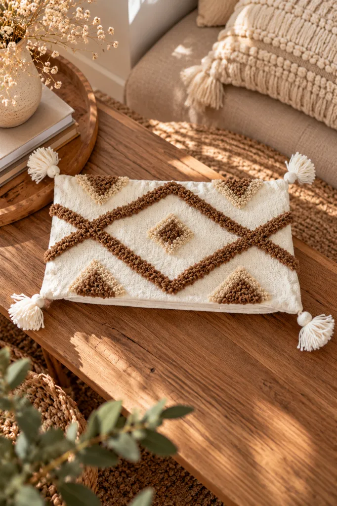 Diyara Artisanat Housse de coussin berbère tuftée marron et beige 1.webp