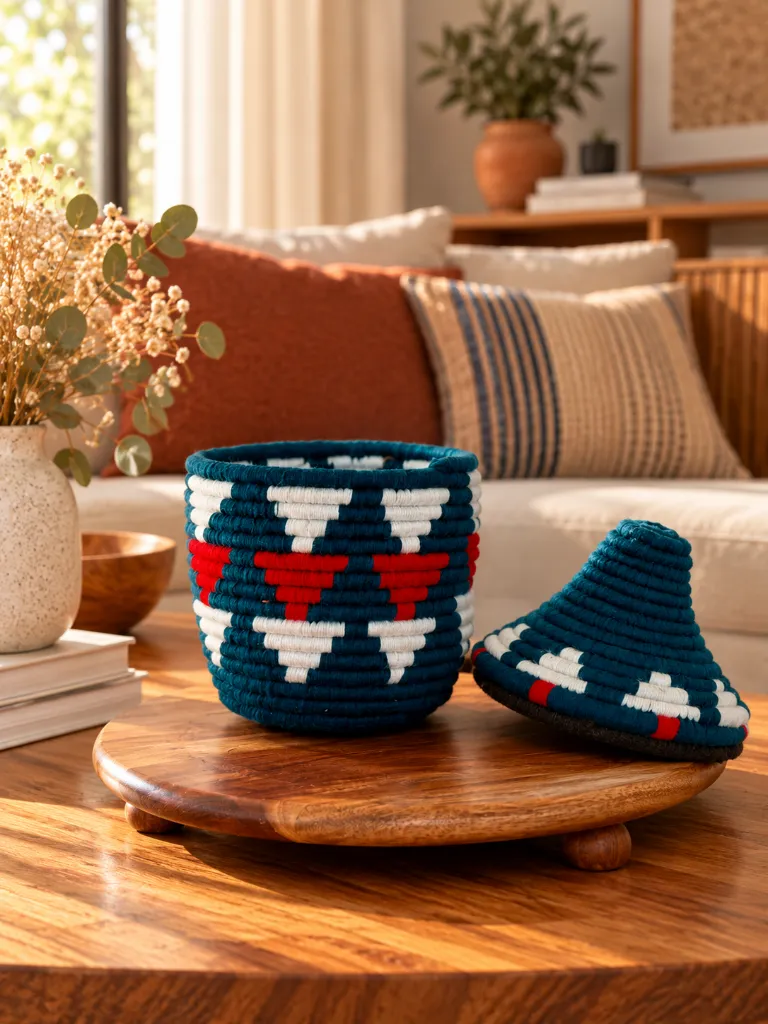 Diyara Artisanat Boite Berbère Bleu, blanc et rouge 1.webp