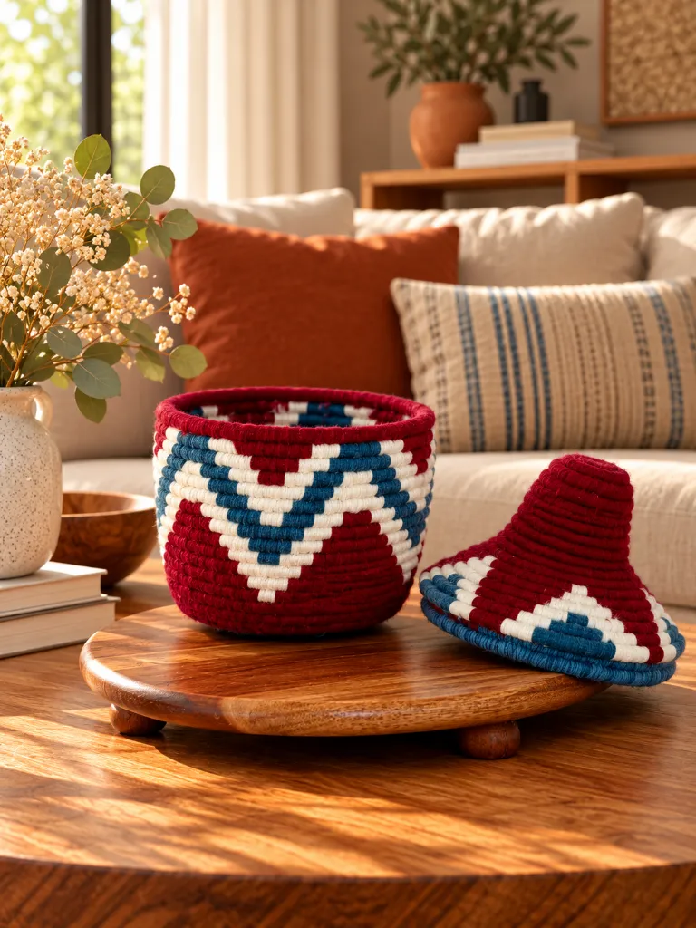 Diyara Artisanat Boite Berbère Bordeaux, blanc et bleu gris 2.webp