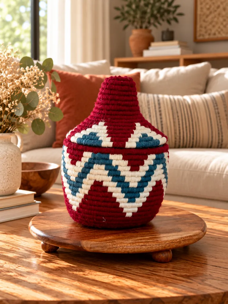 Diyara Artisanat Boite Berbère Bordeaux, blanc et bleu gris 1.webp