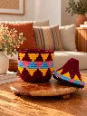 Diyara Artisanat Boite Berbère Bordeaux, jaune, rose et bleu.webp