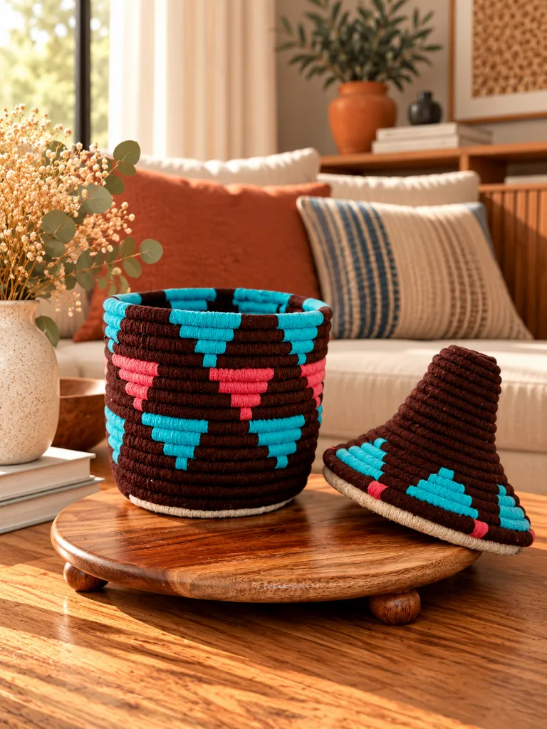 Diyara Artisanat Boites Berbères Marron, bleu et rose 1.webp