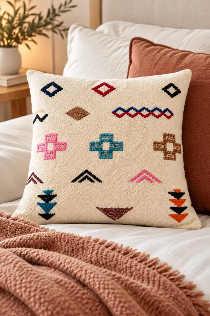 Diyara Artisanat Housse de Coussin Berbère Brodée Multicolore 2.webp